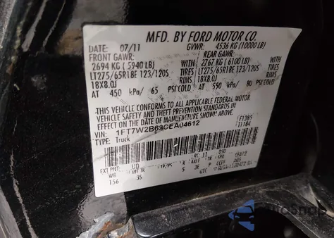 2012 Ford F-250 Xlt z USA, uszkodzony, nr VIN 1FT7W2B63CEA04612